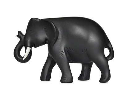 black elephant wooden scriptures isolated on whiteの写真素材