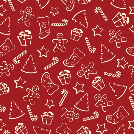 Christmas seamless pattern on a red backgroundのイラスト素材
