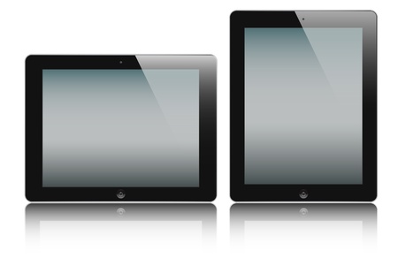 vector illustration of the turned on computer tablets with reflection isolated on a white background, eps 10のイラスト素材