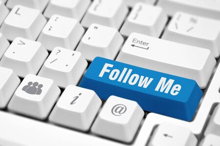 Follow Me button on the key of a computer keyboardの写真素材
