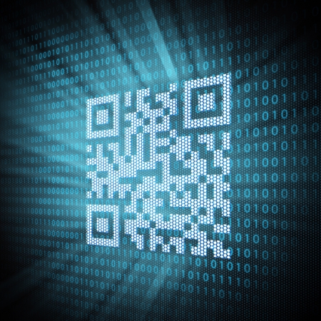 Pixeled QR code on lcd screen close up  Concept illustration の写真素材