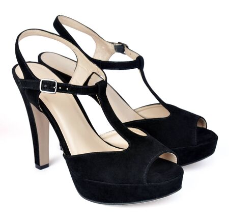 black high heels  shoes isolated on white backgroundの写真素材