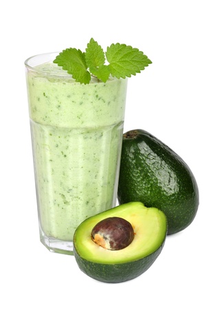 Avocado smoothie isolated on white backgroundの写真素材