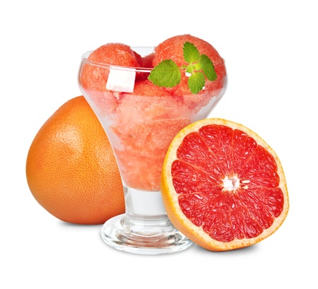 Fresh grapefruit sorbet isolated on white backgroundの写真素材