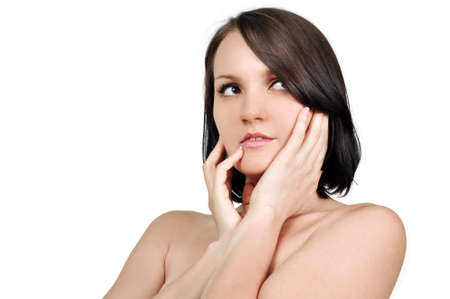 Beautiful brunette woman face の写真素材