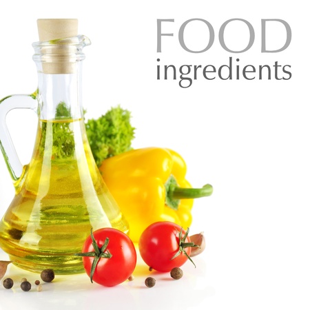 ingredients and spice for food cooking isolated on white backgroundの写真素材
