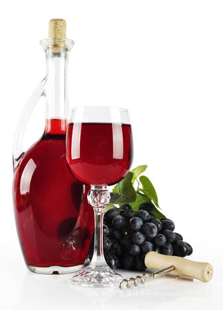 Bottle and glass with wine isolated on white background.の写真素材