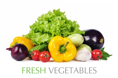 fresh vegetables with leaves isolated on white background.の写真素材