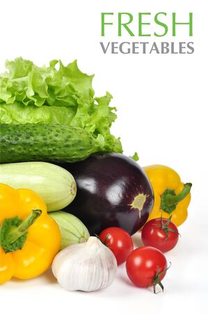 fresh vegetables with leaves isolated on white backgroundの写真素材
