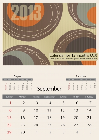 September. 2013 Calendar. Optima fonts used. A3のイラスト素材
