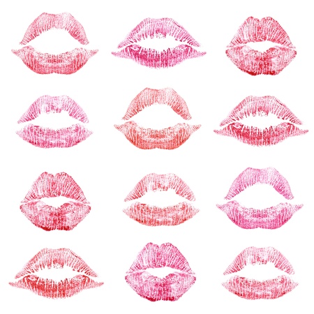Set of lipstick kiss isolated on white backgroundの写真素材