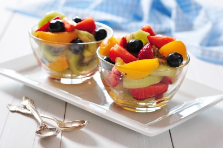 Fresh fruit salad with strawberry, kiwi and blueberryの写真素材
