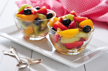 Fresh fruit salad with strawberry, kiwi and blueberryの写真素材