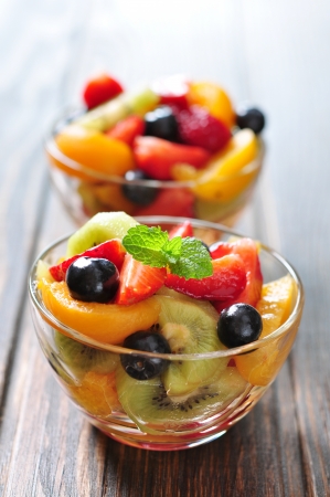 Fresh fruit salad with strawberry, kiwi and blueberryの写真素材