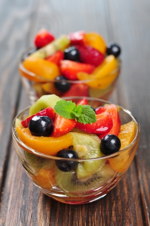 Fresh fruit salad with strawberry, kiwi and blueberryの写真素材