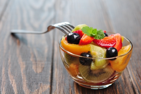 Fresh fruit salad with strawberry, kiwi and blueberryの写真素材