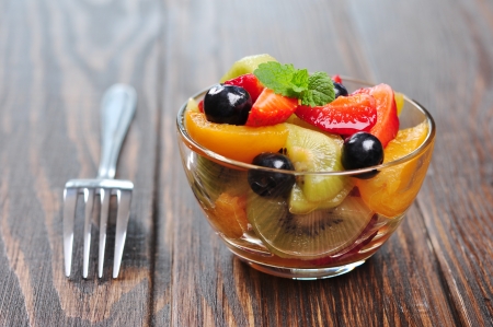 Fresh fruit salad with strawberry, kiwi and blueberryの写真素材