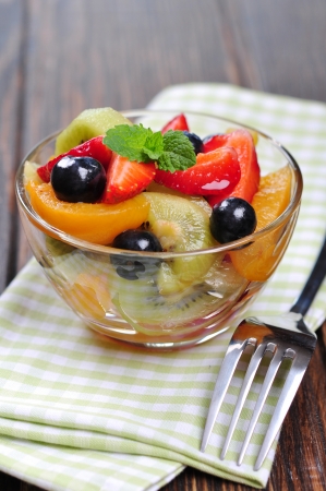 Fresh fruit salad with strawberry, kiwi and blueberryの写真素材
