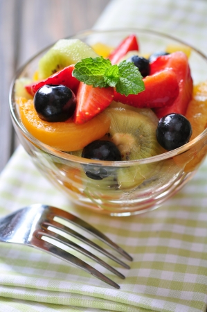 Fresh fruit salad with strawberry, kiwi and blueberryの写真素材