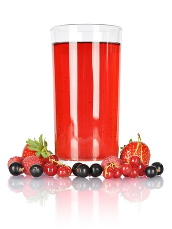 Glass og juice with fresh berries isolated on white  Clipping pash included の写真素材