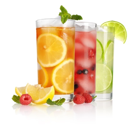 glass of ice tea with lemon and mint on white backgroundの写真素材