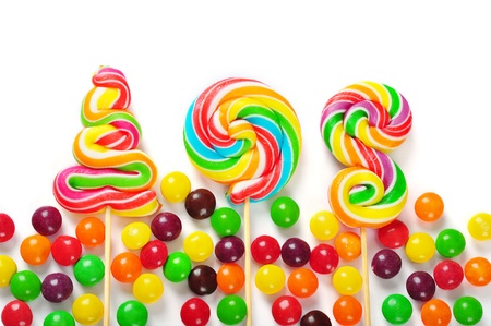 colorful candies isolated on white background.の写真素材
