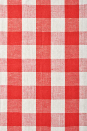 red checkered fabric closeup , tablecloth textureの写真素材