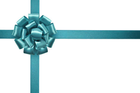 Red satin ribbon with bow isolated on white backgroundの写真素材
