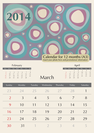 March. 2014 Calendar. Optima fonts used. A3のイラスト素材