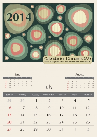 July. 2014 Calendar. Optima fonts used. A3のイラスト素材
