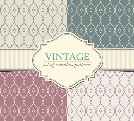 Set of seamless geometric patterns with vintage frameのイラスト素材