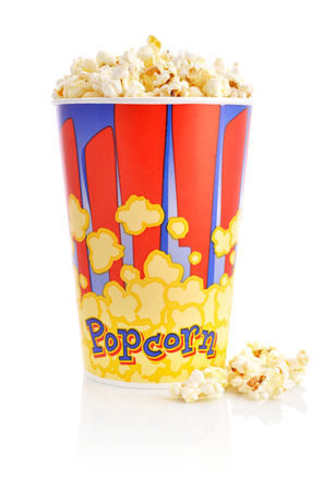Popcorn bucket isolated on a white backgroundの写真素材