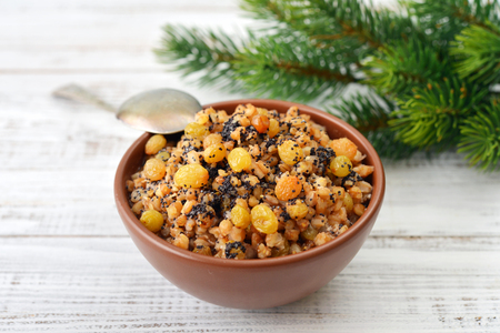 Traditional Christmas slavic dish with boiled wheat, raisins, nuts and honey.の写真素材