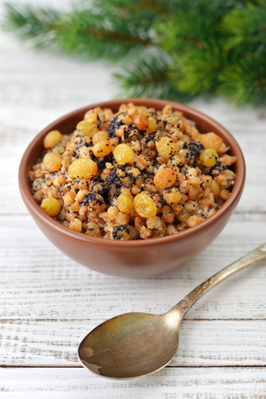 Traditional Christmas slavic dish with boiled wheat, raisins, nuts and honey.の写真素材