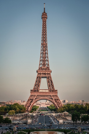 View on Eiffel Tower and Champ de Mars in Paris, France at sunsetの素材 [FY310102566634]