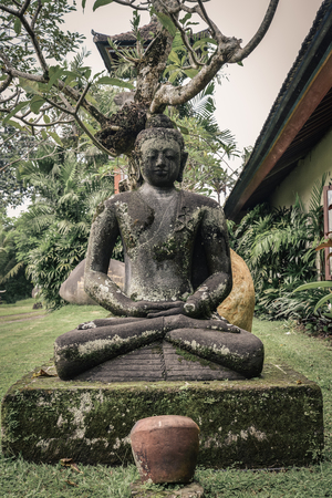 Stone Buddha statue  in garden on Bali island closeupの写真素材