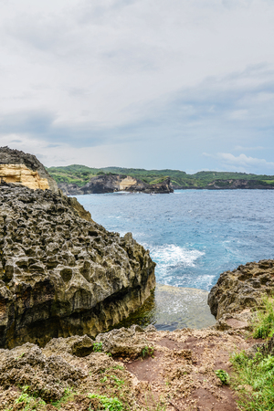 Coastline on Nusa Penida island near Angel's Billabong beach in Indonesiaの写真素材