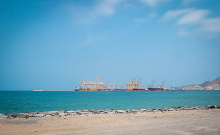 Cargo ship on the beach in Hurghada, Egypt.の写真素材