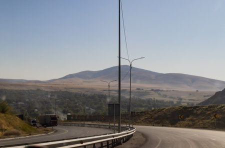 road in the morning, road with Mountain, Kazakhstan road and nature. High quality photo