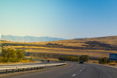 road in the morning, road with Mountain, Kazakhstan road and nature. High quality photo