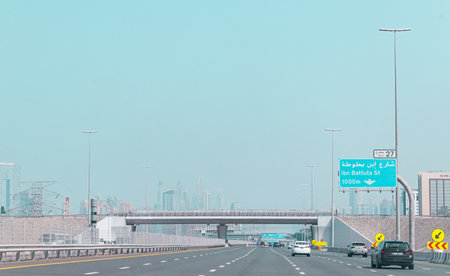 Dubai, UAE: 04112023- View of the road and buildings during daytime, Modern city, high buildings. High quality photoのeditorial素材