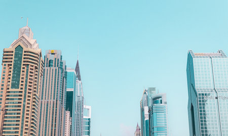 Dubai, UAE: 04112023- View of the road and buildings during daytime, Modern city, high buildings....