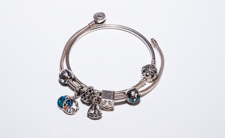 Fashion silver bracelet isolated on white background. High quality photoの写真素材