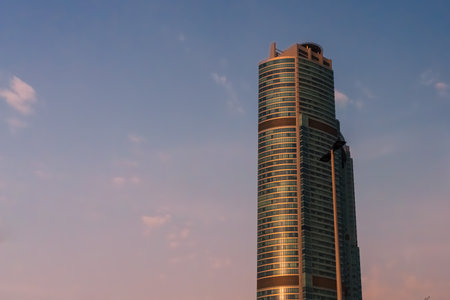 the skyline of Abu Dhabi during sunrise. High quality photo