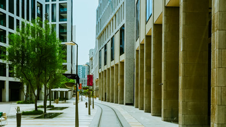 facade of a building, modern city view with sky. High quality photo