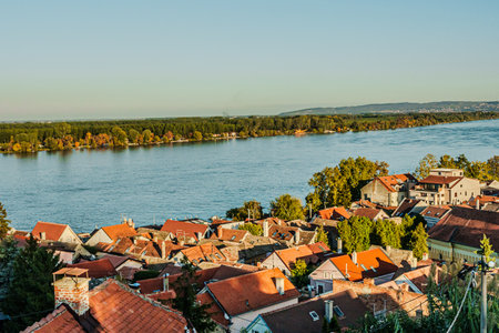 Danube river in the Belgrade city, Serbia from Gardos Tower. High quality photoの写真素材
