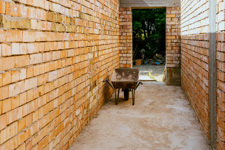 construction residential new house in progress at building site. High quality photo