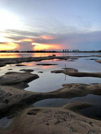 Beautiful sunset above Volga river. Kazan, Russia
