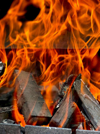 Fire burning in the brazier in the nightの写真素材