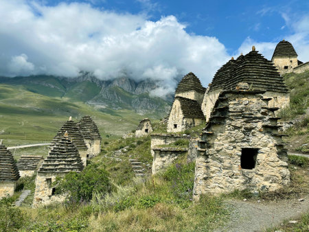 Dargavs City of the Dead, the largest crypt complex in the North Caucasus, North Ossetia, Russiaの写真素材